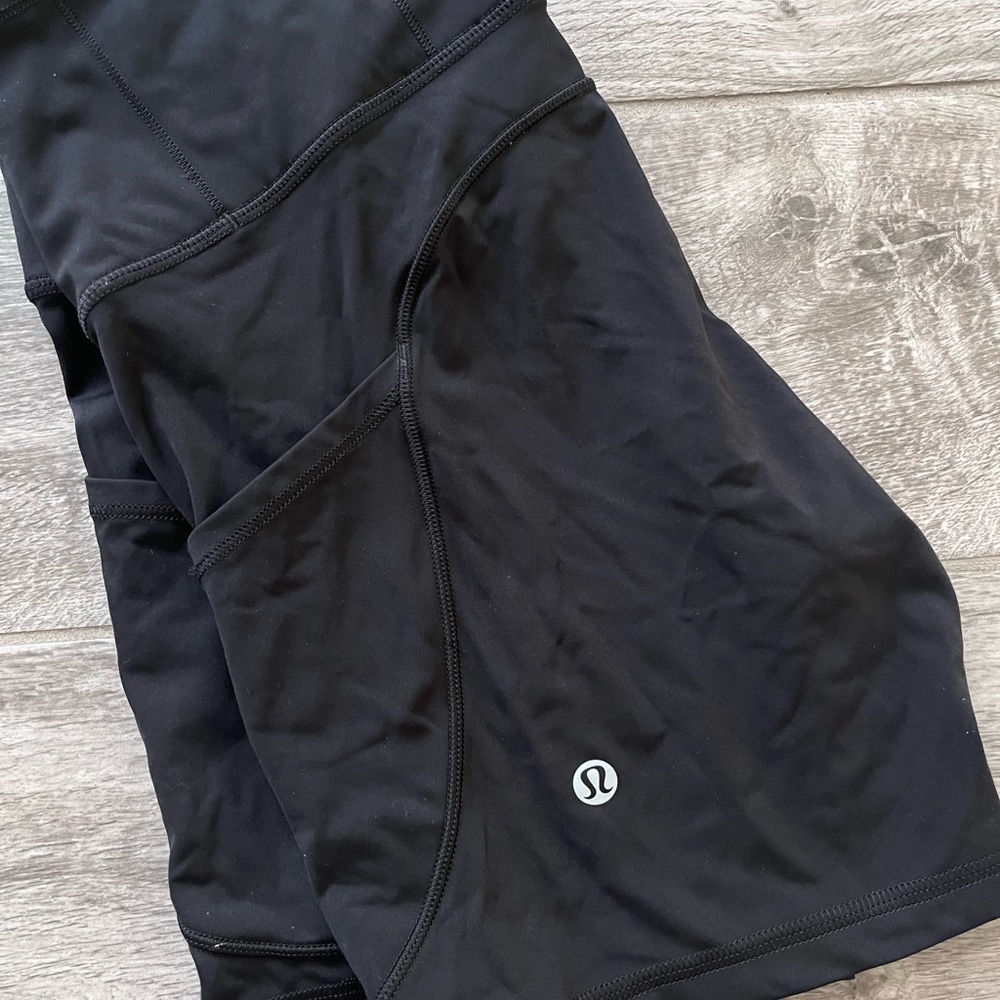 Black, Lululemon bike shorts.